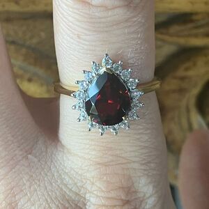 Natural Red Garnet Sterling Silver Ring Size 8